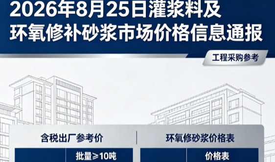 舟曲2026年8月25日灌浆料及环氧修补砂浆市场价格信息通报